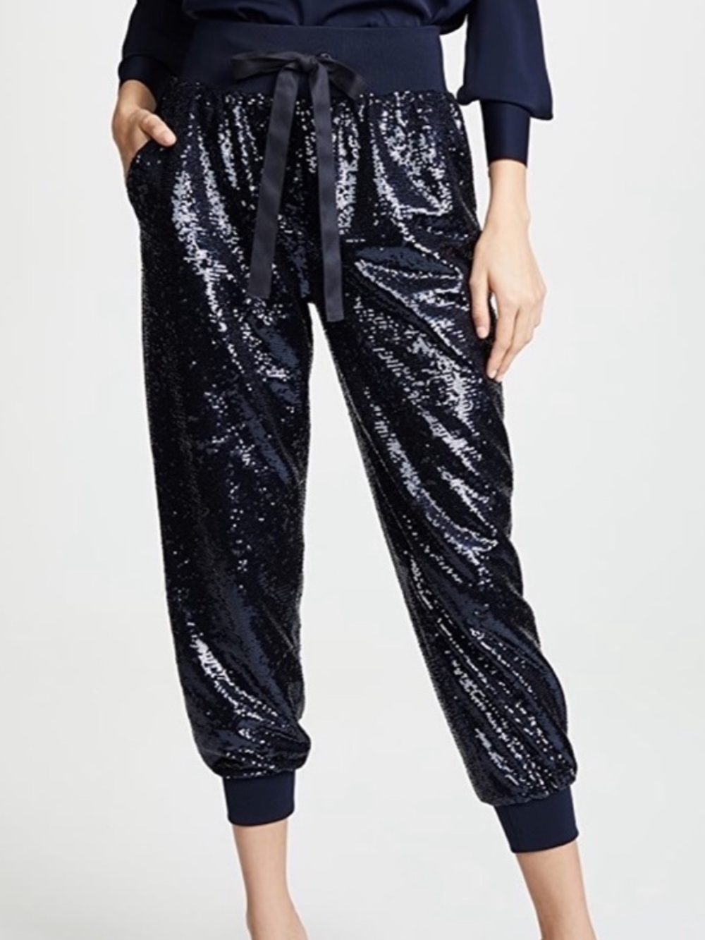 Cinq à Sept Sequin Giles Pant Navy Glam Fancy Drawstring Jogger Pants Small